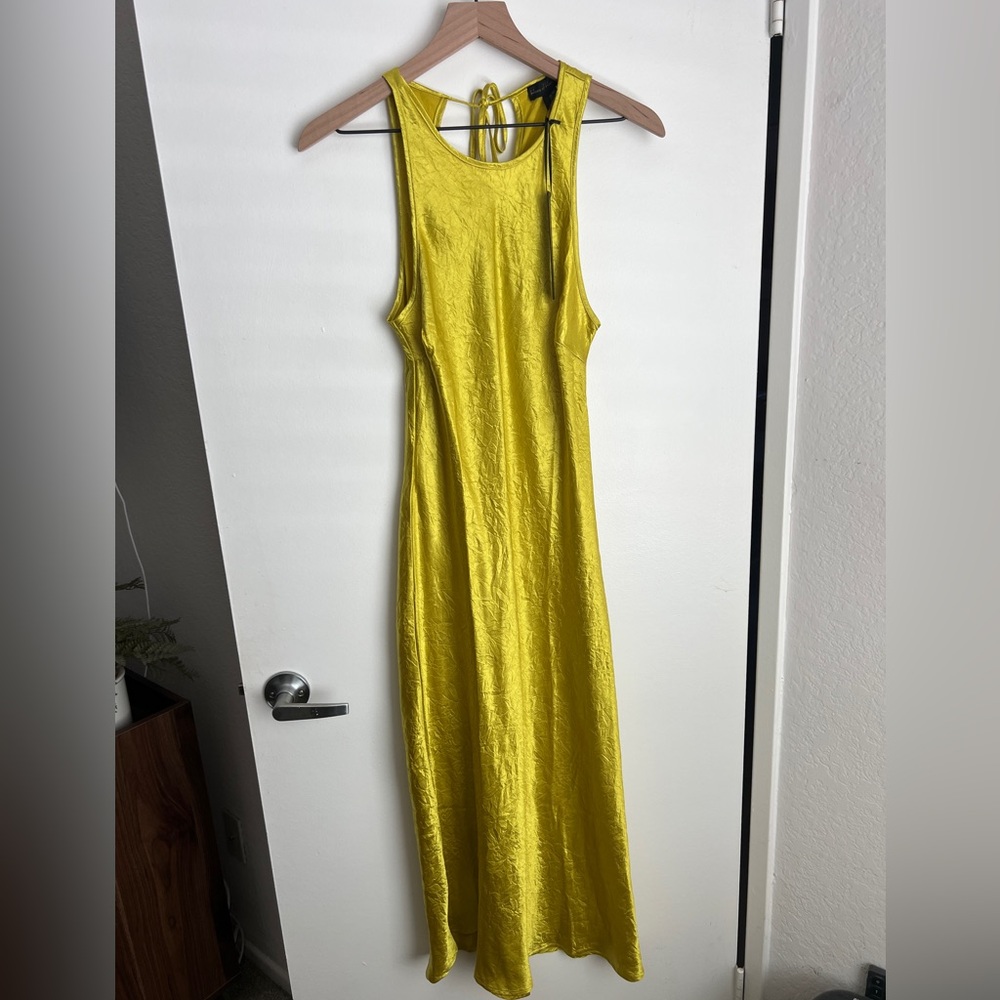 House of Harlow 1960 Chartreuse Satin Midi Dress lime green yellow